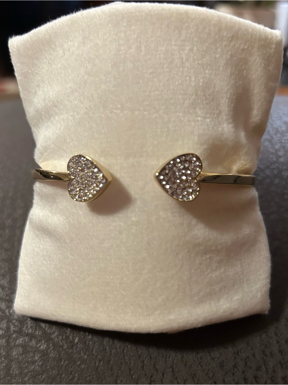Gold Heart Bangle Bracelet with Crystals
